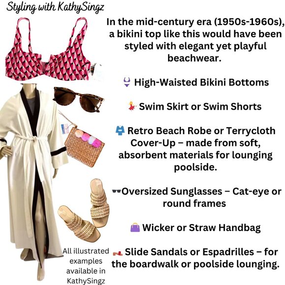 Retro Glam Geometric Pink Bikini Top Vintage Mod Modern Beach Chic Size Medium - Picture 4 of 10